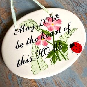 Floral Ceramic Wall Hanging Art with Ladybug